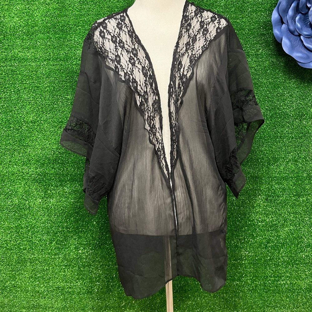 Kirra open face black sheer lace kimono size xs